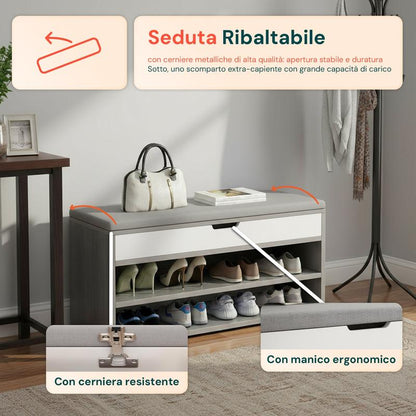 VERSAAL Scarpiera con Seduta Imbottita e 2 Ripiani Salvaspazio