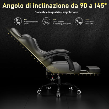 VERSAAL Sedia da Gaming Massaggiante con Poggiapiedi