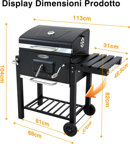 HOMAVO Barbecue a Carbone con Coperchio