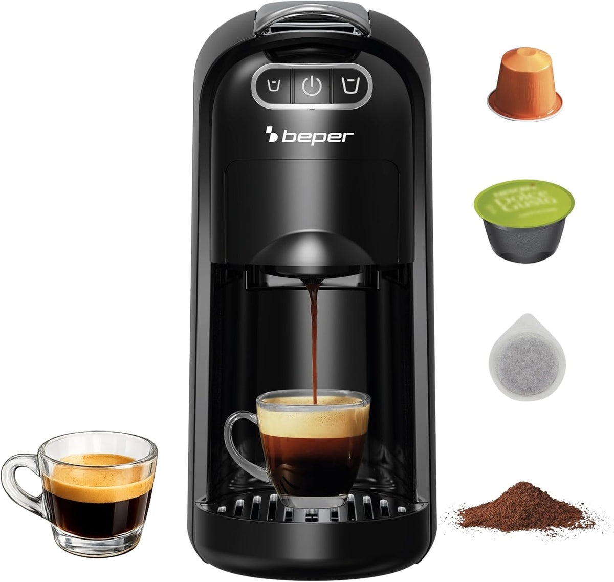 BEPER – Macchina da Caffè Espresso 4 in 1, 20 Bar, 1400W