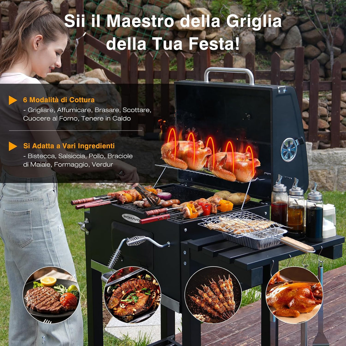 HOMAVO Barbecue a Carbone con Coperchio