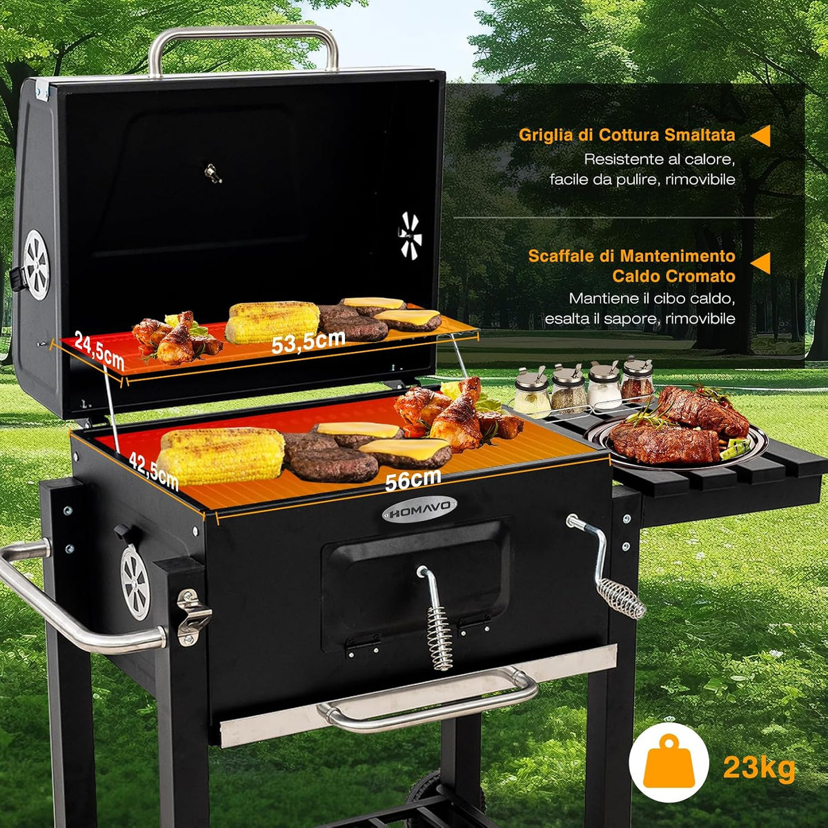 HOMAVO Barbecue a Carbone con Coperchio