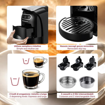 BEPER – Macchina da Caffè Espresso 4 in 1, 20 Bar, 1400W