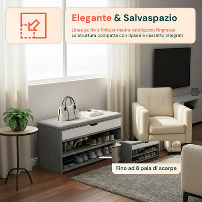 VERSAAL Scarpiera con Seduta Imbottita e 2 Ripiani Salvaspazio
