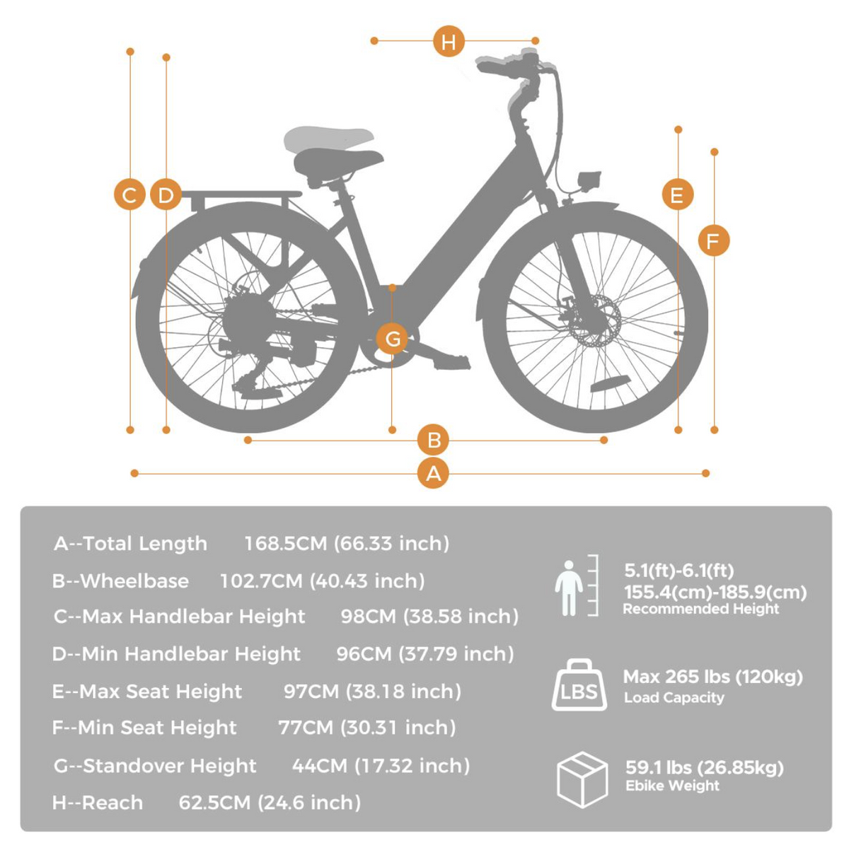 HillMiles MileCity1 – Elektrisches City-E-Bike 26 Zoll für Erwachsene