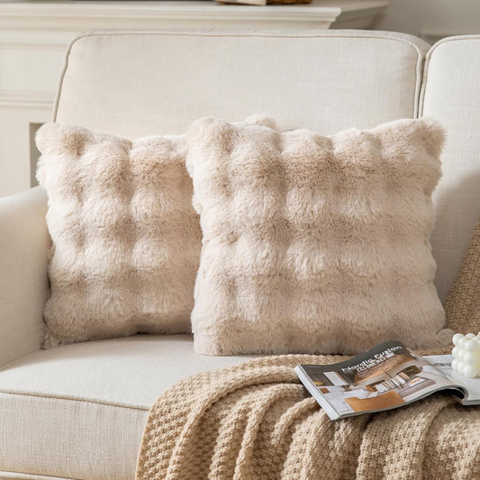 VERSAAL Pack of 2 Thick Plush Throw Pillow Covers Fluffy Wave