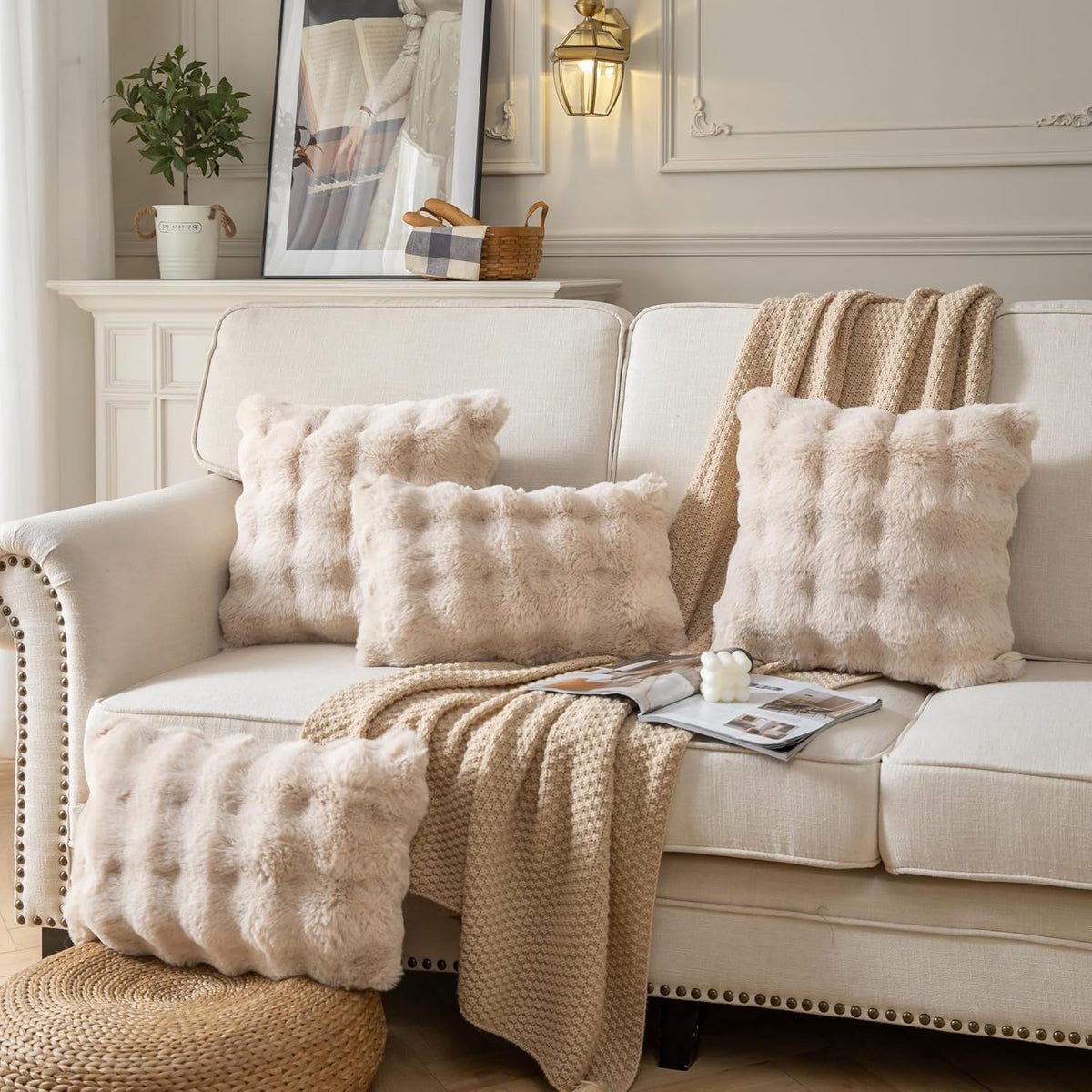 VERSAAL Pack of 2 Thick Plush Throw Pillow Covers Fluffy Wave