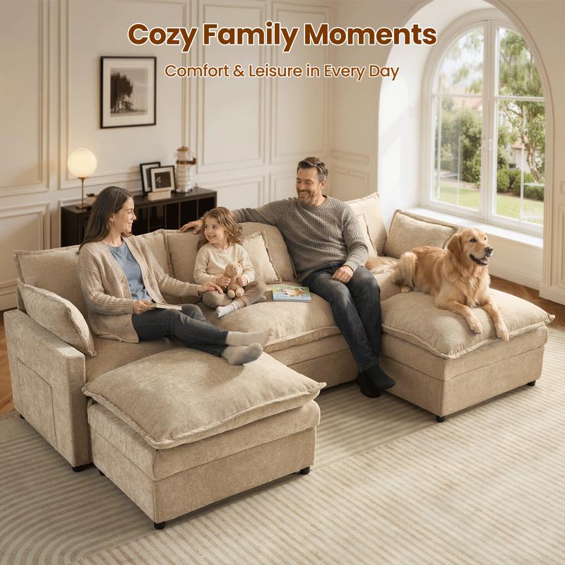 VERSAAL 5-Seater U-Shaped Modular Sofa with 2 Ottomans