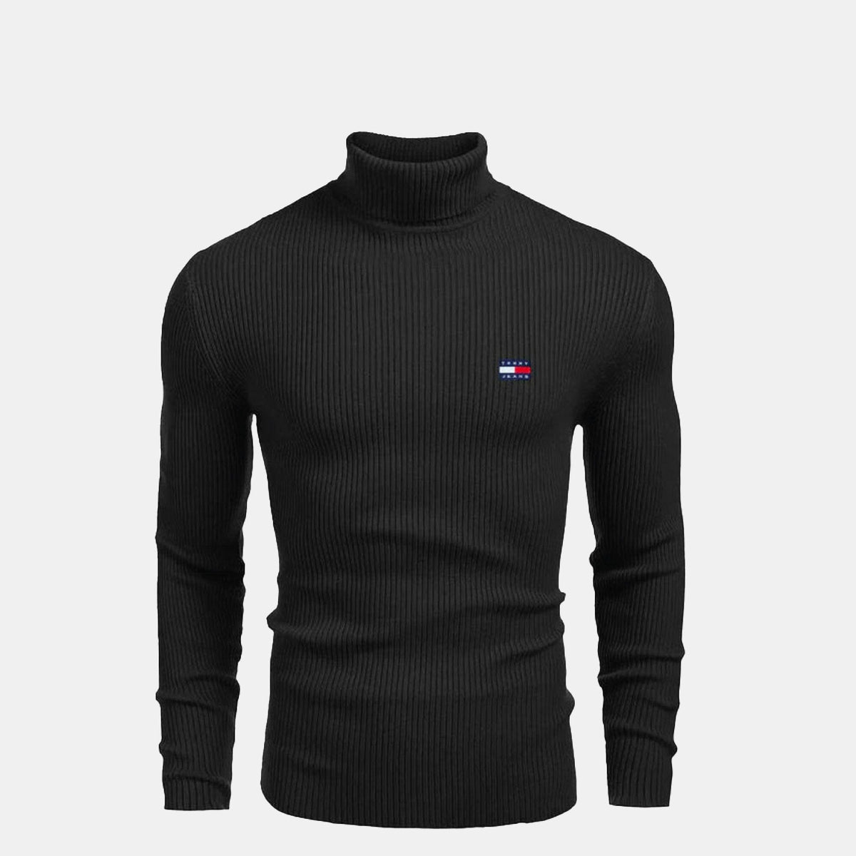 Men's Turtleneck Cable-Knit Wool Sweater Slim Fit