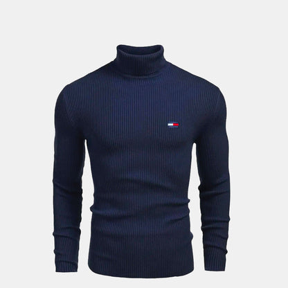 Men's Turtleneck Cable-Knit Wool Sweater Slim Fit