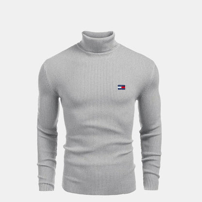 Men's Turtleneck Cable-Knit Wool Sweater Slim Fit