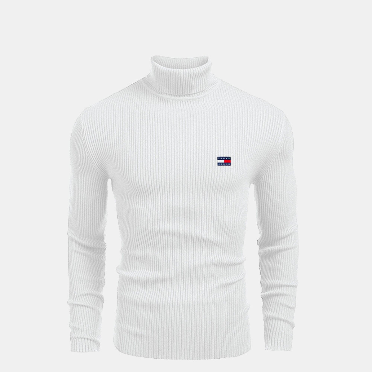 Men's Turtleneck Cable-Knit Wool Sweater Slim Fit