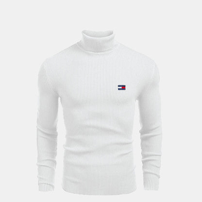 Men's Turtleneck Cable-Knit Wool Sweater Slim Fit